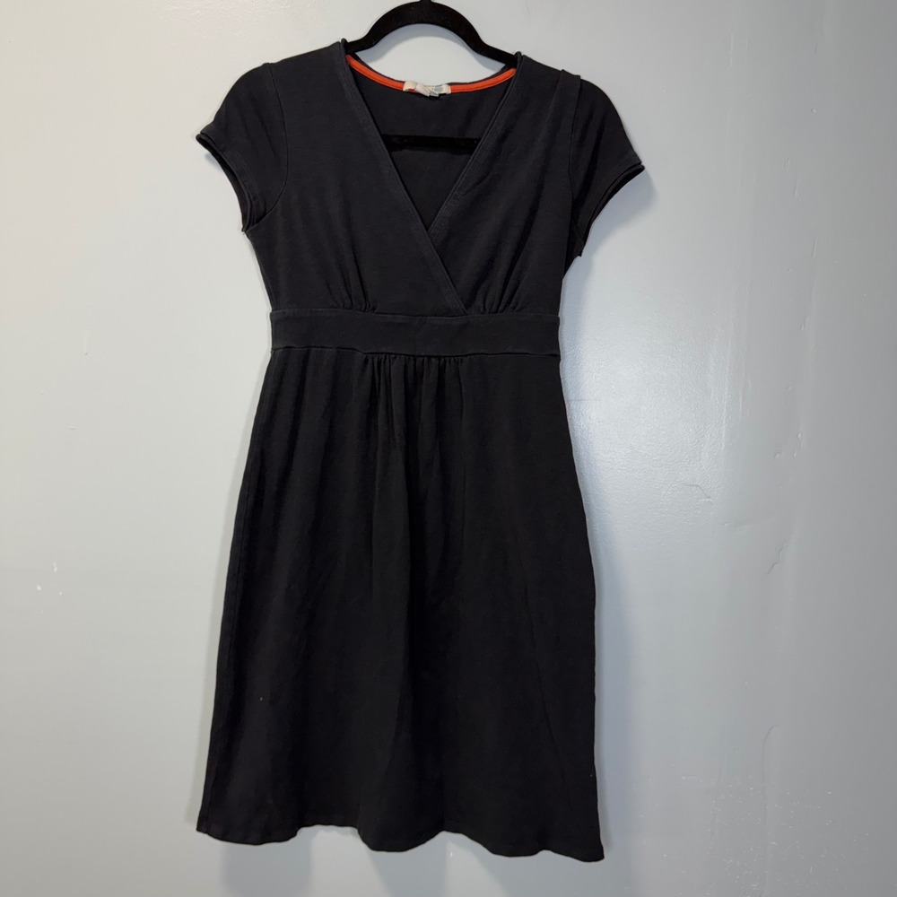 Boden Womens Black Cotton V-Neck Empire Waist Short Sleeve Dress 2P WH980